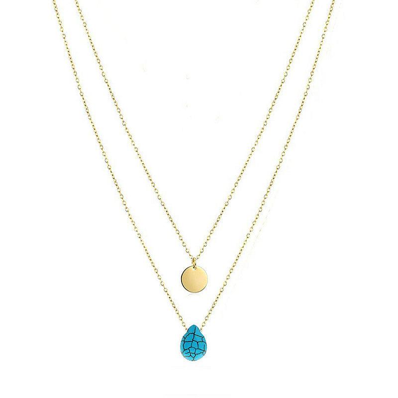 Accessories, Vintage Minimalist Women's Accessories, Double-layered Geometric Teardrop Turquoise Sequined Necklace