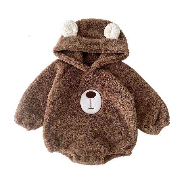 

Детская одежда Милый медведь Детский комбинезон осень зима плюс бархат с капюшоном ползать мягкие теплые топы одежда для малышей 90CM коричневый