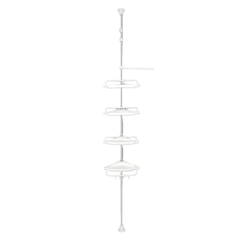 Adjustable Telescopic Shower Rack - Heavy-Duty Stainless Steel Floor-to-Ceiling Bathroom Organizer, Space-Saving Storage
