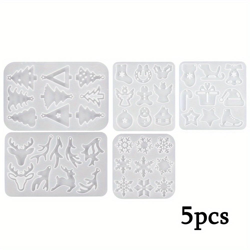 5pcs Resin Earring Molds Resin Jewelry Molds Christmas Silicone Pendant Molds Various Shapes Christmas Tree Snowflake Snowman Elk Resin Silicone Mold