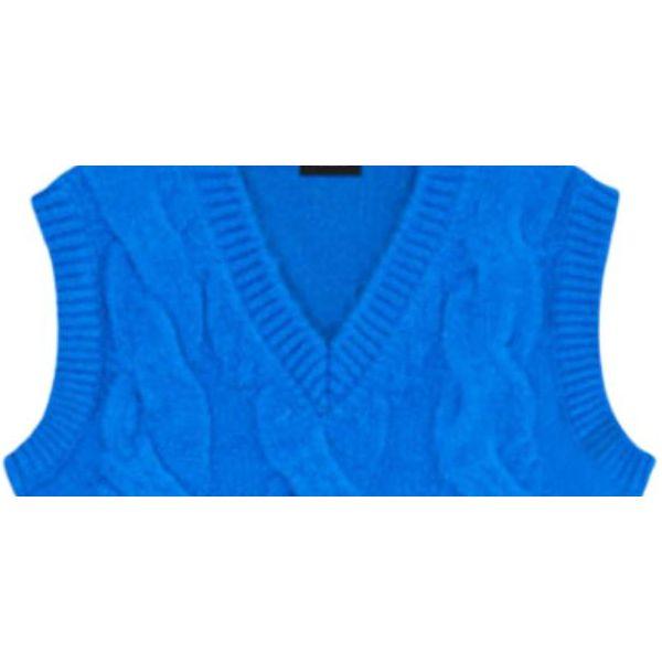 WE11DONE Solid Color V-Neck Cable Knit Vest Unisex Vests Blue WD-KV8-20-090-U-BL