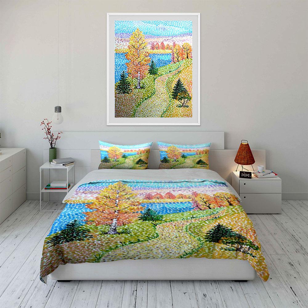 Landscape with Trees, Lake. Bedding Sets Duvet Cover Sets Duvet Covers Pillowcases(1 * Duvet Cover 2 * Pillowcases, Without Duvet Insert)