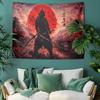Samurai Tapestry Japanese Warrior Wall Art Sakura Moon Anime Decor