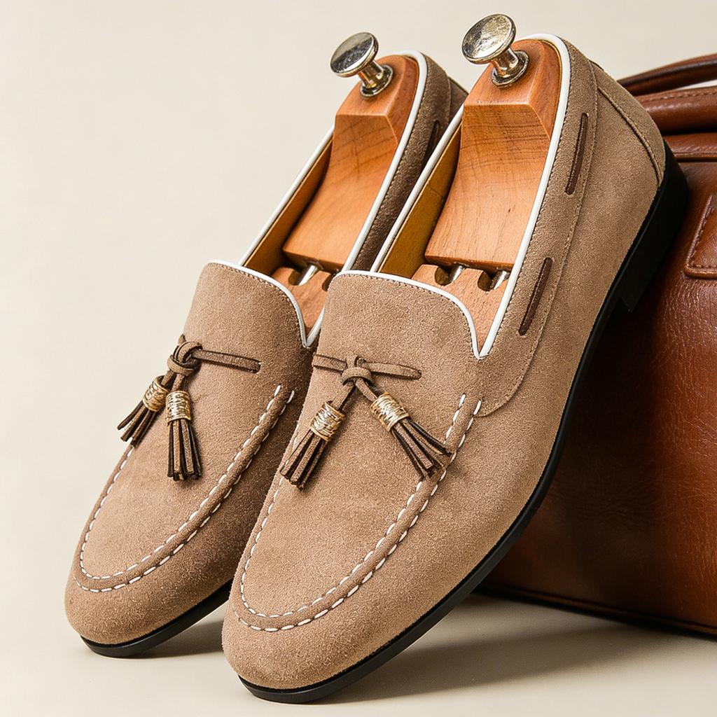 New Fashi Tassel Slip On Loafers Suede Leather Men Shoes Classic Dress Office Daily Business Party Casual Shoe for Man