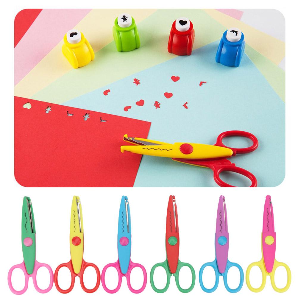 6 Pcs Colorful Plastic Kids Album Hand Safety Paper Decor Edge Cutting Scissors DIY Tool