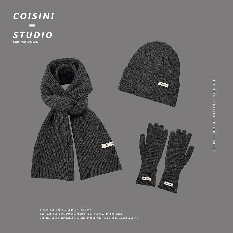 Season fashion new literary and retro knitted wool scarf three-piece set women's warm and cold neck scarf men