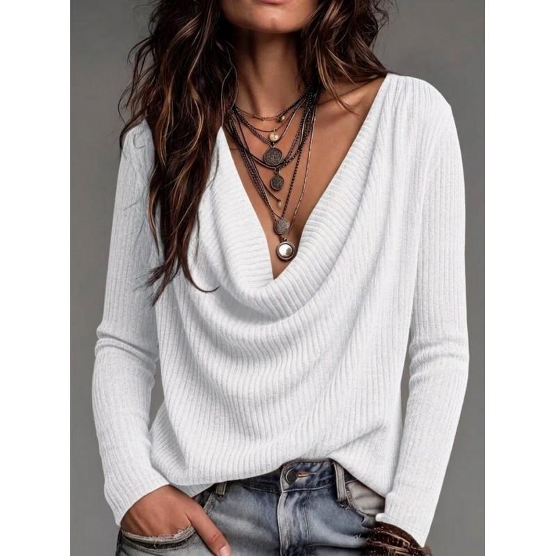 Womens Loose Fit Knit Sweater V-neck Long Sleeve Casual Top Versatile Basic Inner Wear 2026