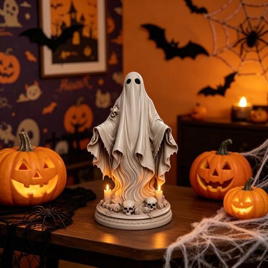 Halloween Ghost Figurine, Spooky Resin Ghost Skulls Statue for Tiered Tray Home Table Centerpiece, Halloween Party Supplies