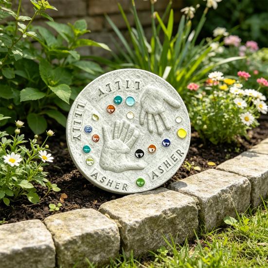 DIY Handprint Stepping Stone Kit, Mother's Day Keepsake Craft Gift, Garden Stone Making Set with Colored Stones for Indoor Outdoor Decor