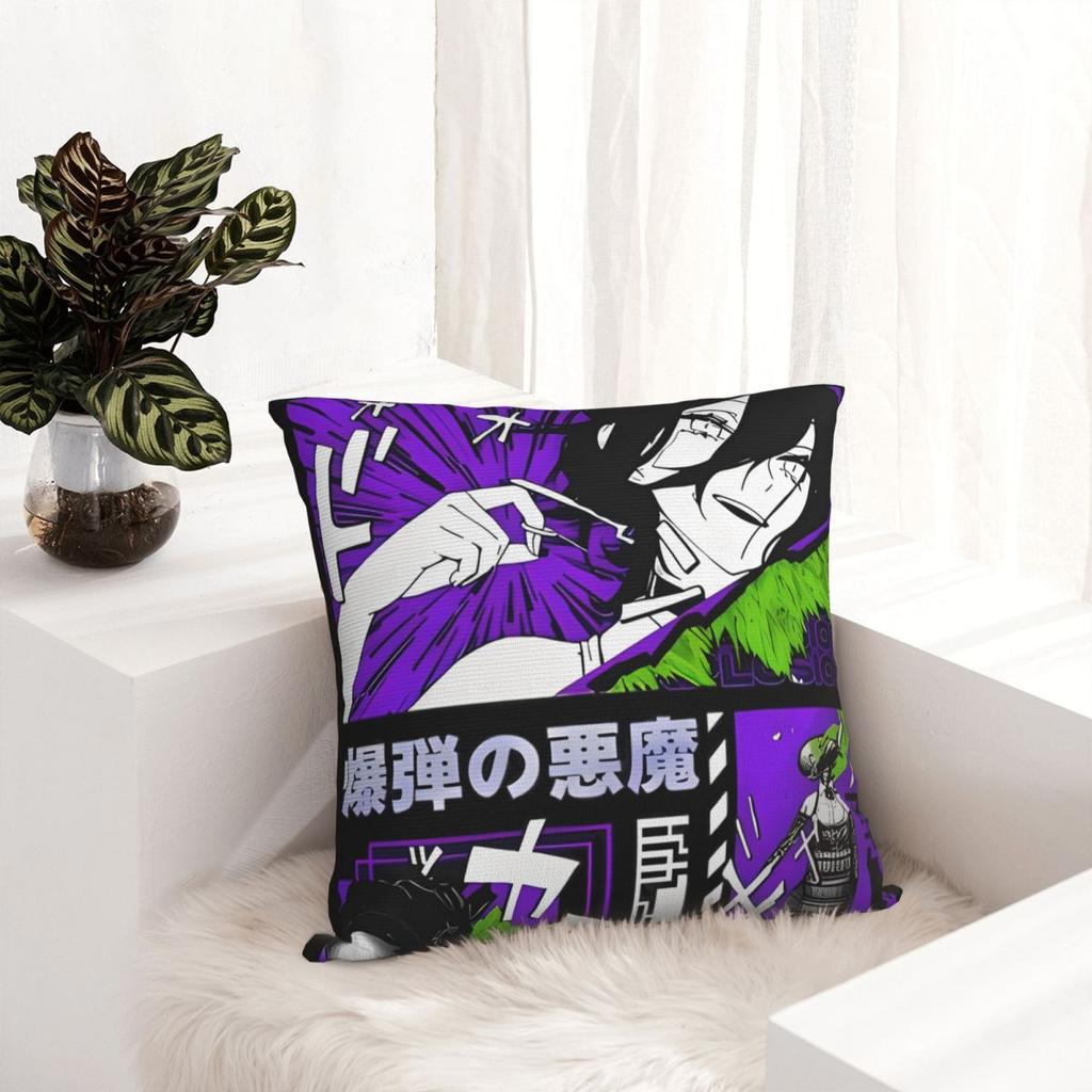 Chainsaw Man Reze Square Pillow Case Anime Bombs Devil Cushion Covers Vintage Zippered Decor Pillowcase For Sofa 18"