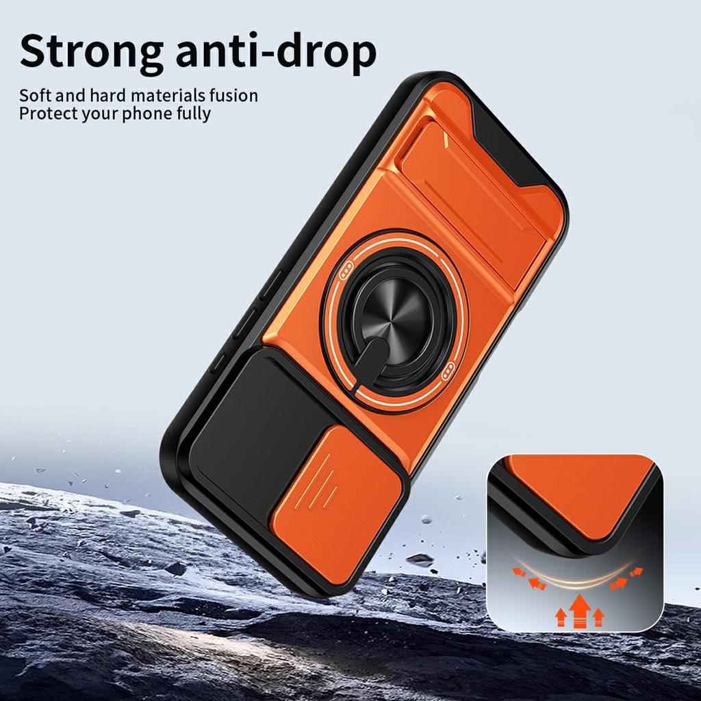 For iPhone 17 Case Compatible with MagSafe Ring Holder Foldable Kickstand TPU PC Phone Cover with Camera Lens Slider