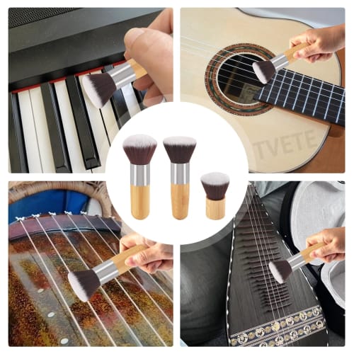 TVETE Guitar Cleaner Brushes (Set of 3) for Bass, Violin, and Ukulele String Instruments. Soft Dust Brush with Smooth Handle, Lightweight, Guitar Main