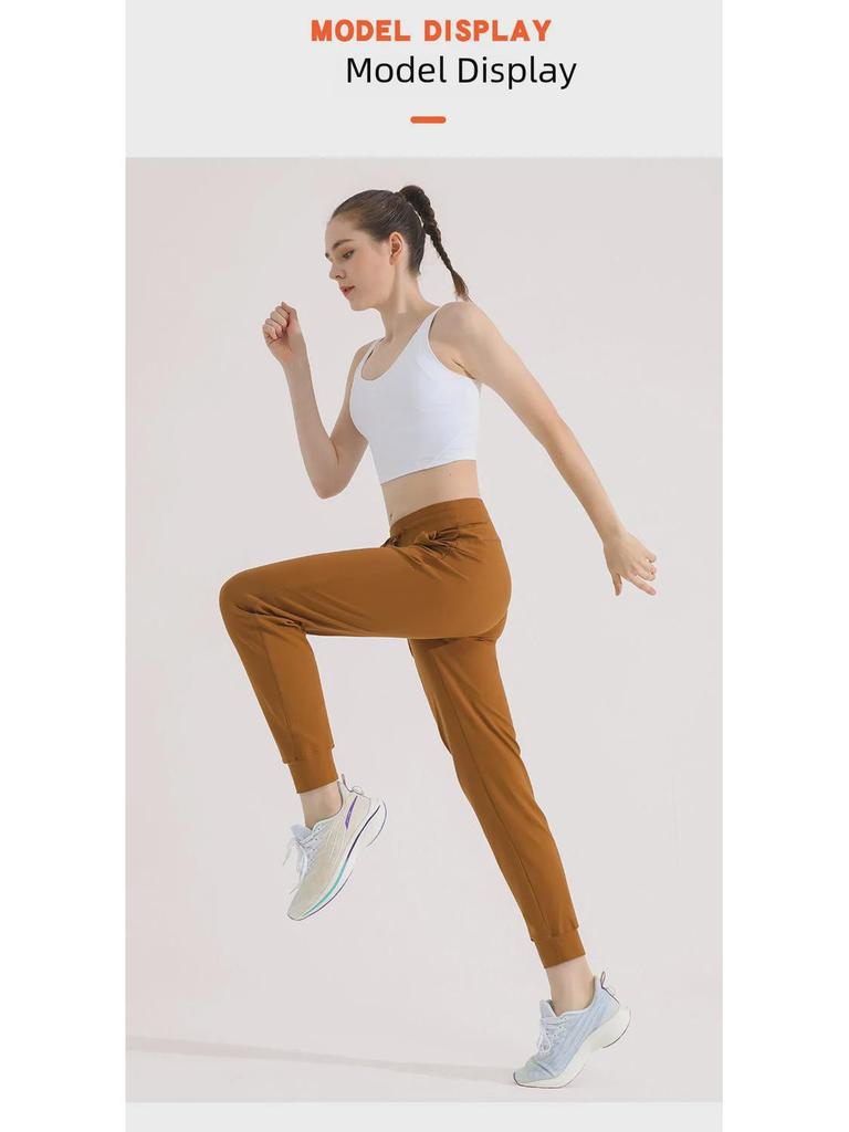 Women's Green Drawstring Quick-Dry Sports Pants: Lightweight, High-End, Straight-Leg Design for Summer.