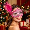 High End Ball Mask Halloween Princess Half Face Mask Venetian Masquerade Party Elegant with Lace Feather Rhinestones Adjustable Ribbon Women