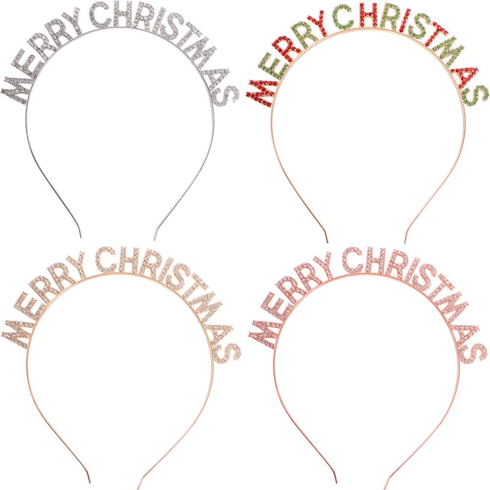 Dree Up Letter Korean Style Hair Hoop Rhinestone Crown Female Jewelry Merry Christmas Headband