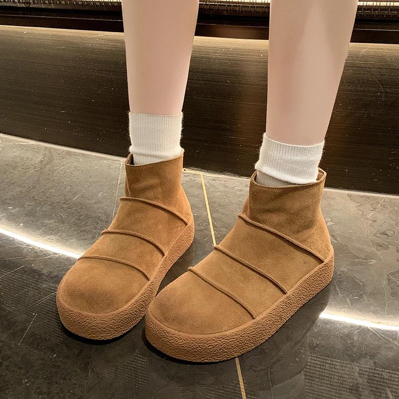 Fashion Women's Single Boots Autumn and Winter New Thick-soled Leather Zipper Fashion Boots Comfortable Travel Non-slip Oxford Shoes