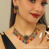 Vintage Indian Style Necklace Earrings Set Fringed Collarbone Chain Pendant Court Style