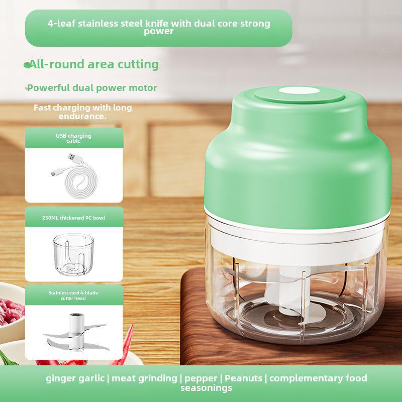 

Беспроводная электрическая толкушка и овощечистка для чеснока – мини-автоматический кухонный инструмент для перемешивания и измельчения 250ml + 4-blade knife зелёный