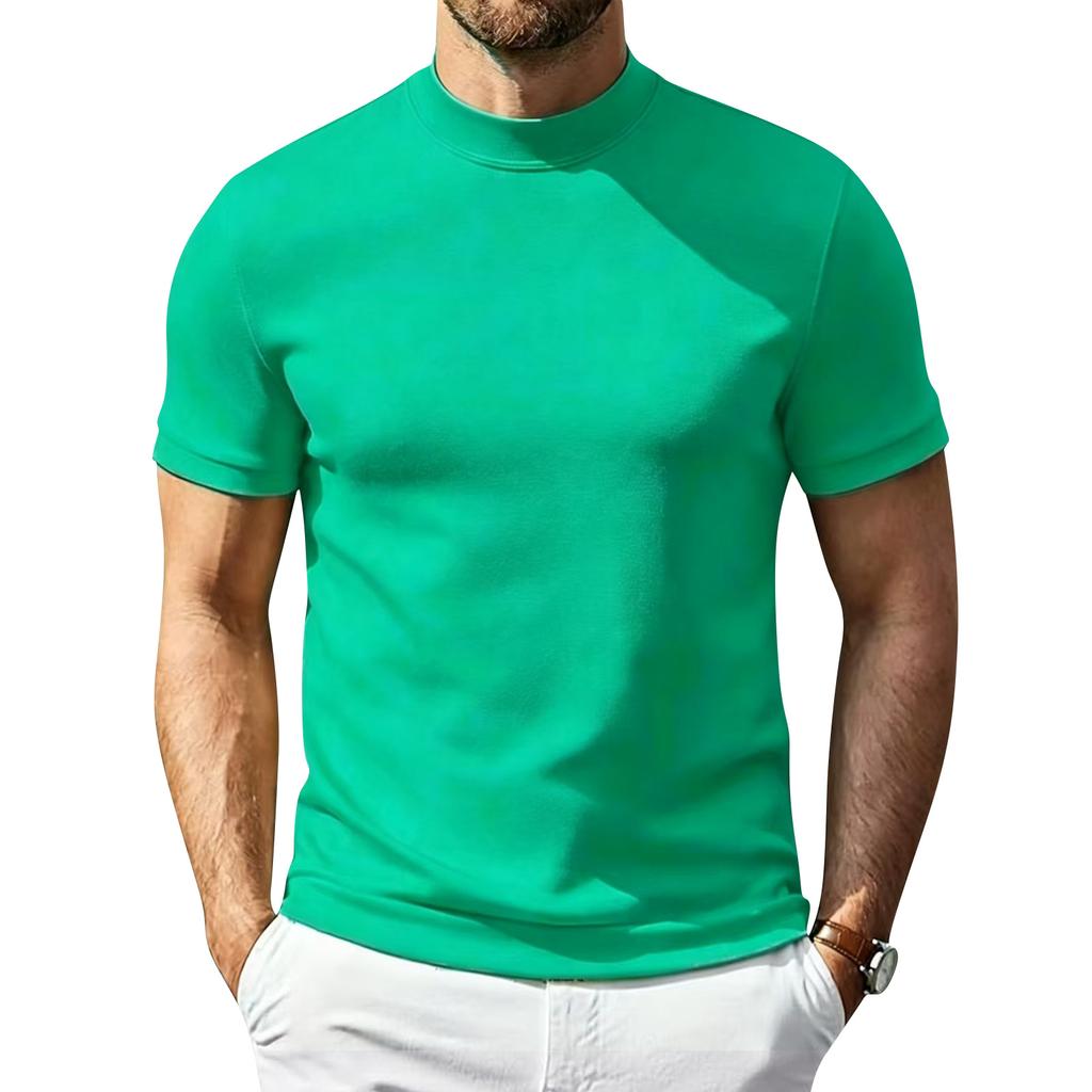 Męski T-shirt z krótkim rękawem i półgolfem Lekki Elastyczny Oddychający Podstawowy Top Miękki Dopasowany Podkoszulek do Codziennego Ubrania