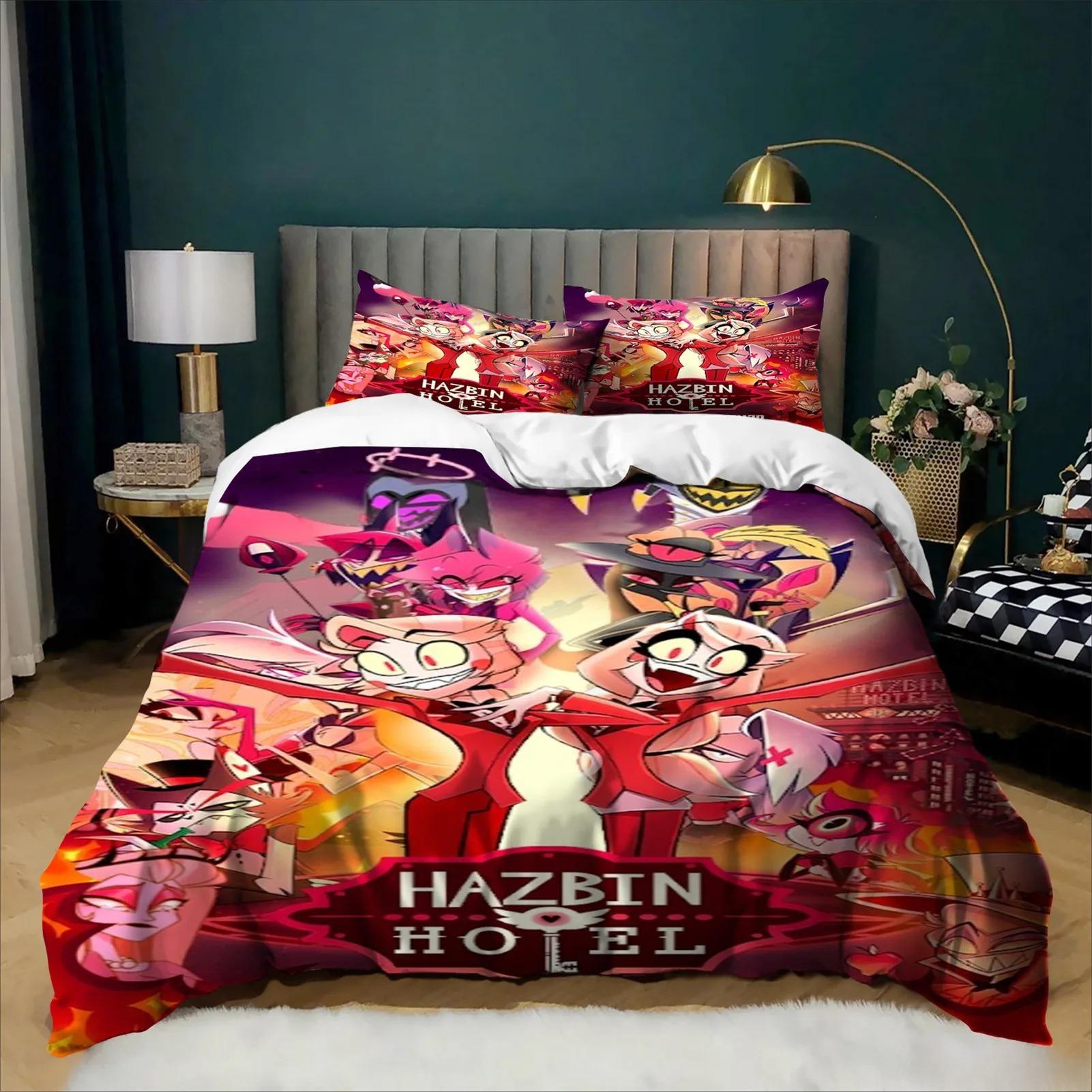 Housse de couette 3D Hazbin Hotel Ensemble 2/3 pièces Dessin animé Anime Ensemble de literie Lit simple double King Pour enfants Garçon Fille Textile de maison Cadeau 100x135cm (2pcs)