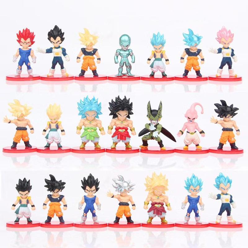 Anime Dragon Ball Super Saiyan Son Goku Action Figure Model Gifts Collectible Figurines for Kids 7cm 21 Pieces In A Set