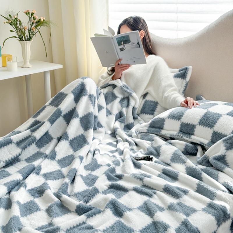 Flanelová kostkovaná deka - Silná sametová deka na spaní, přehoz na pohovku a klimatizační deka