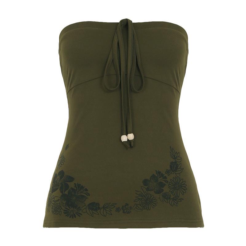 

Топ-бандо на бретелях с бантом, кружевной, облегающий, с цветочным принтом S зелёный