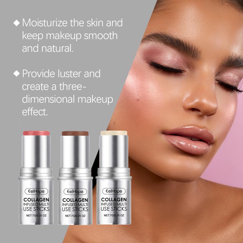 

Collagen Makeup Stick, Moisturizing Natural Multi-Color Blush Lipstick, Contouring Highlighter Makeup Stick one size