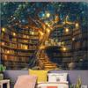 Fantasy Bibliothek Wandteppich für Klassenzimmer, Mystischer Baum Magisches Bücherregal Ästhetische Wandteppiche, Hexen Märchenbaum Vintage