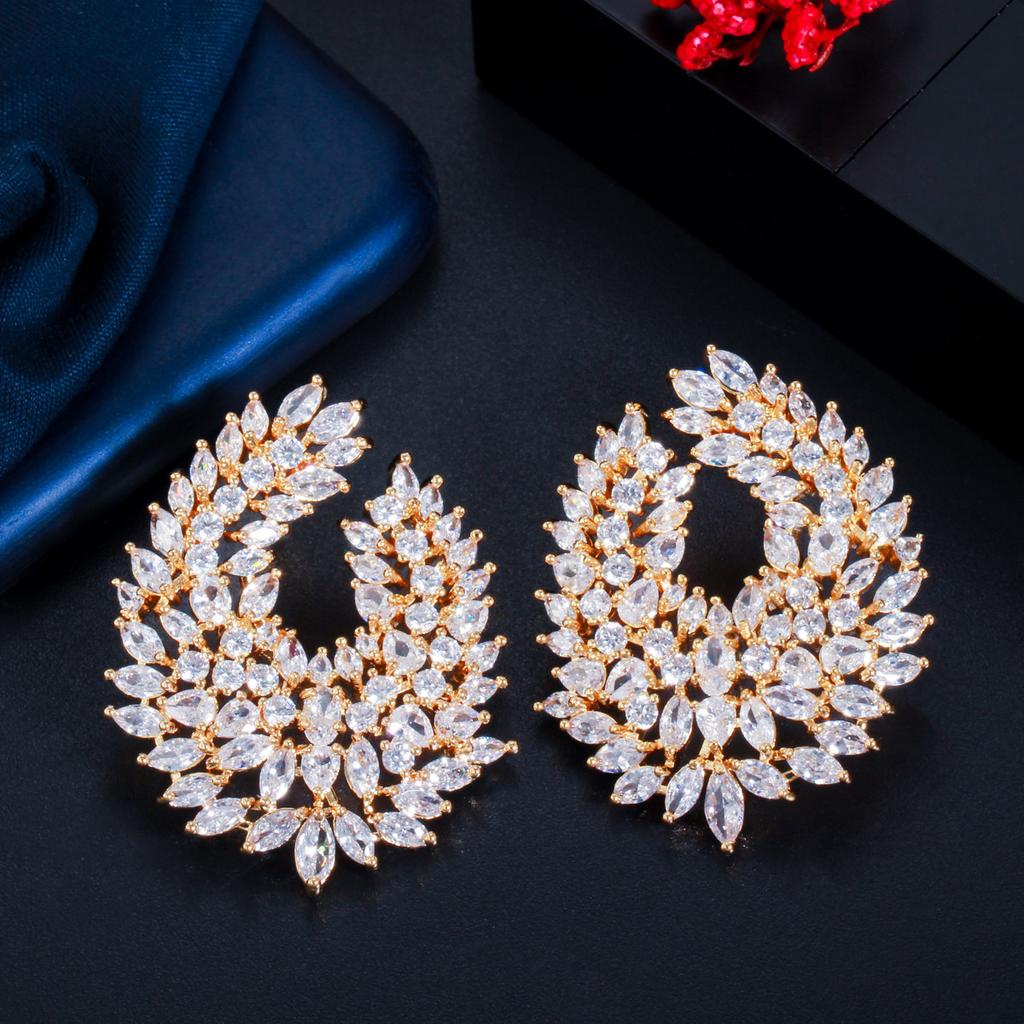 Catwalk Sweet Zircon Horse Eye Leaf Earrings Earrings Copper Inlaid 3A Zircon Banquet Ladies Ear Jewelry