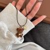 Fashion Chain Necklace Cute Plush Bear Pendant Necklace Women'S Sweater Necklace Pu Leather For Women'S Sweater Gift Autumn