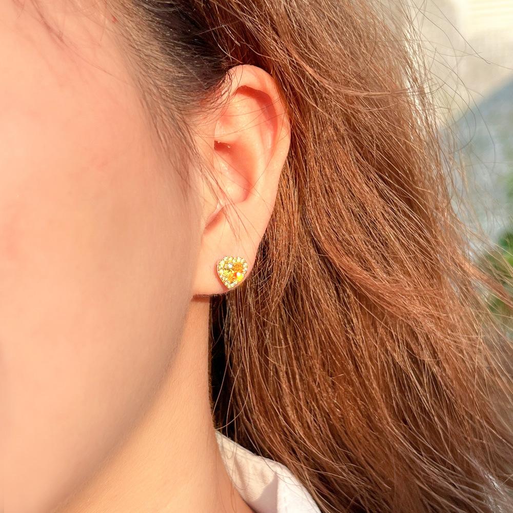 Needle Micro-Inlaid Zircon Love Stud Earrings Light Luxury Pink Diamond Heart Earrings