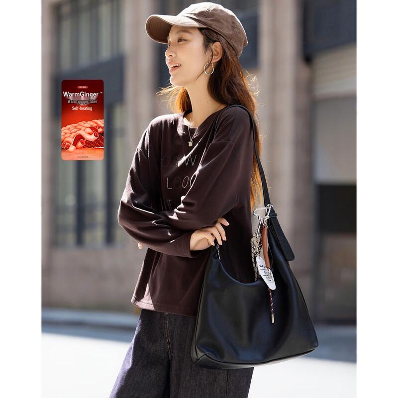 

Demana Women s Winter Warm Ginger Fleece Letter Embroidery T-shirt L