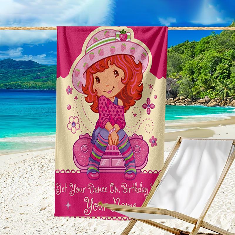 Custom Name Beach Towel Straw-berry Sweet Moment Beach Towel, Soft Microfiber, Gift for Her/Him, Birthday, for Pool, Beach, Travel, Fan gifts