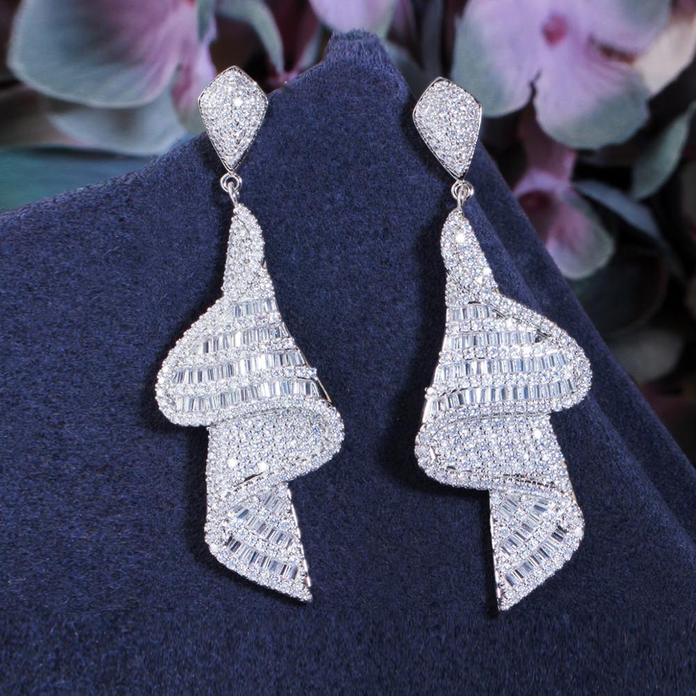 

Ircons Geometric Sparkling Fancy White Cubic Zirconia Big Long Drop Earrings for Women Dubai Gold Color Bridal Jewelry CZ803 срібний