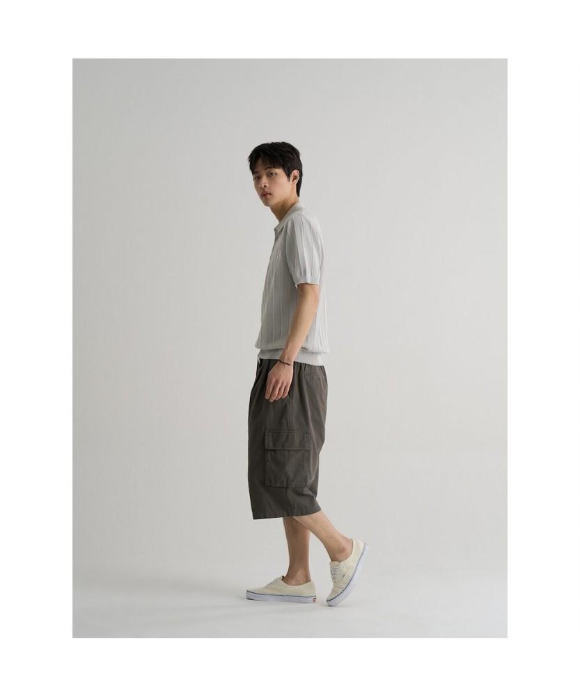 8SECONDS Texture-Modified Cool Touch Collar Neck Short Sleeve Knit Light Gray
