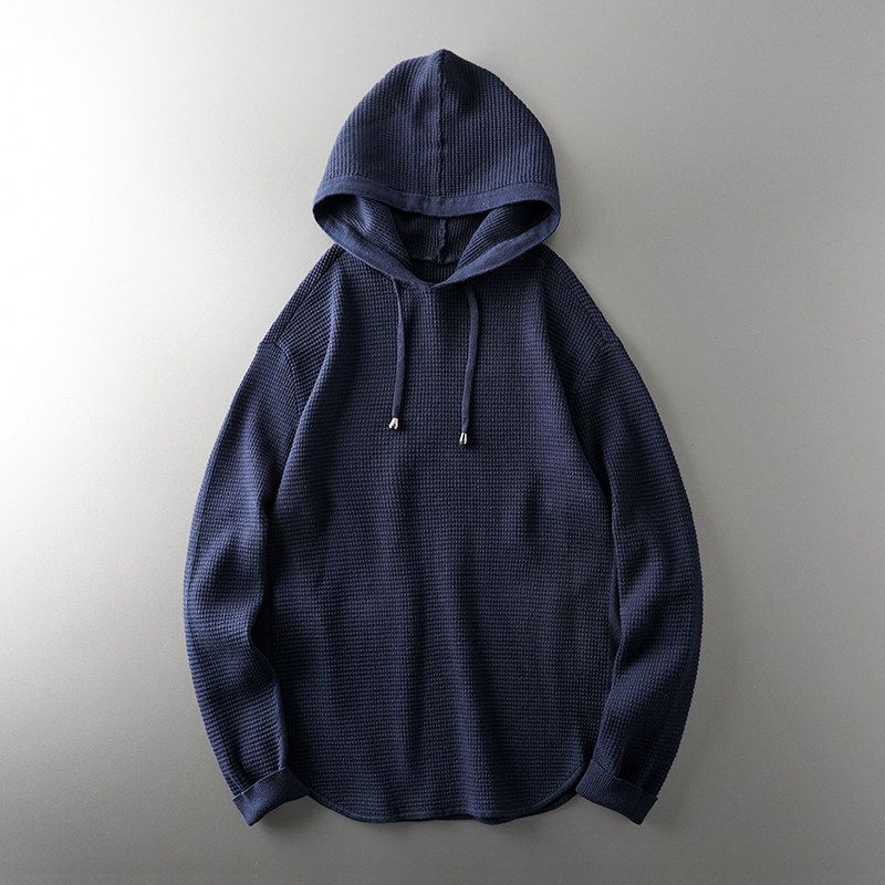 Waffle American Style Autumn and Winter Cut-off Label Original Hoodie Tibetan Blue M
