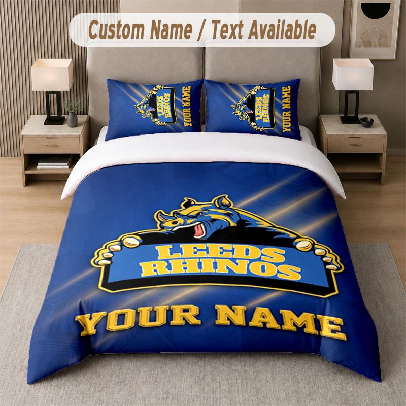 Custom Bedding Set Leeds Rhinos Pattern, Print Name Text 1 Duvet Cover Plus 2 Pillowcases Home Textile
