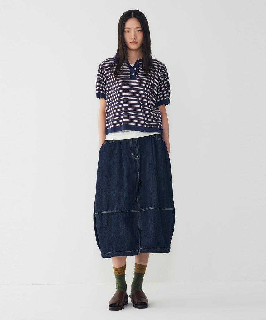 STUDIO TOMBOY Side Pleated Balloon Fit Denim Skirt_Indigo 9106262202