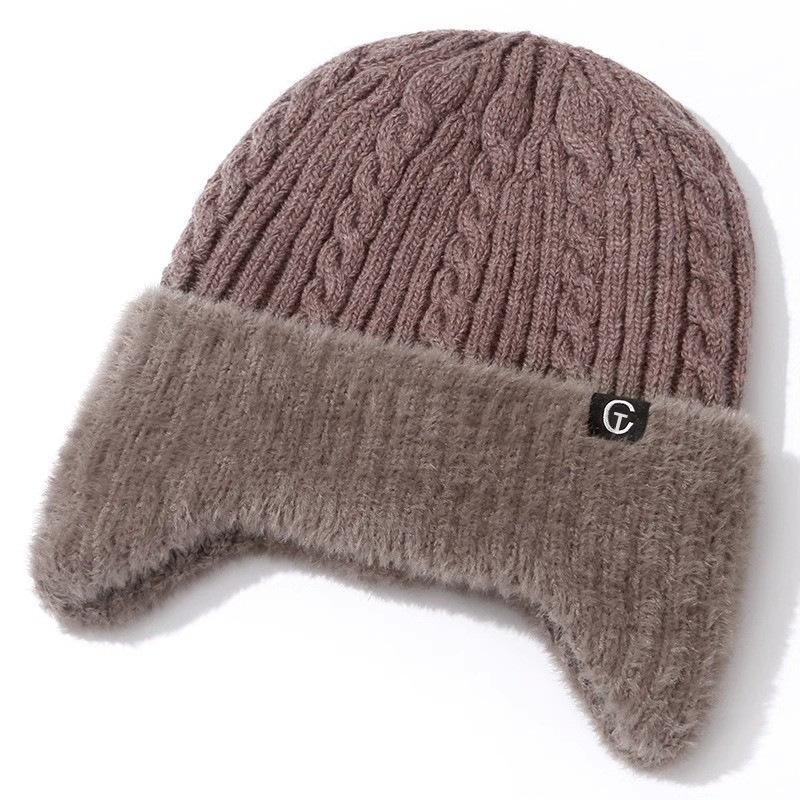 Outdoor Men Autumn Winter Knitted Hat  Casual Warm Bomber Hats Cycling Ear Protection Hats Elderly Cold Thick Cap
