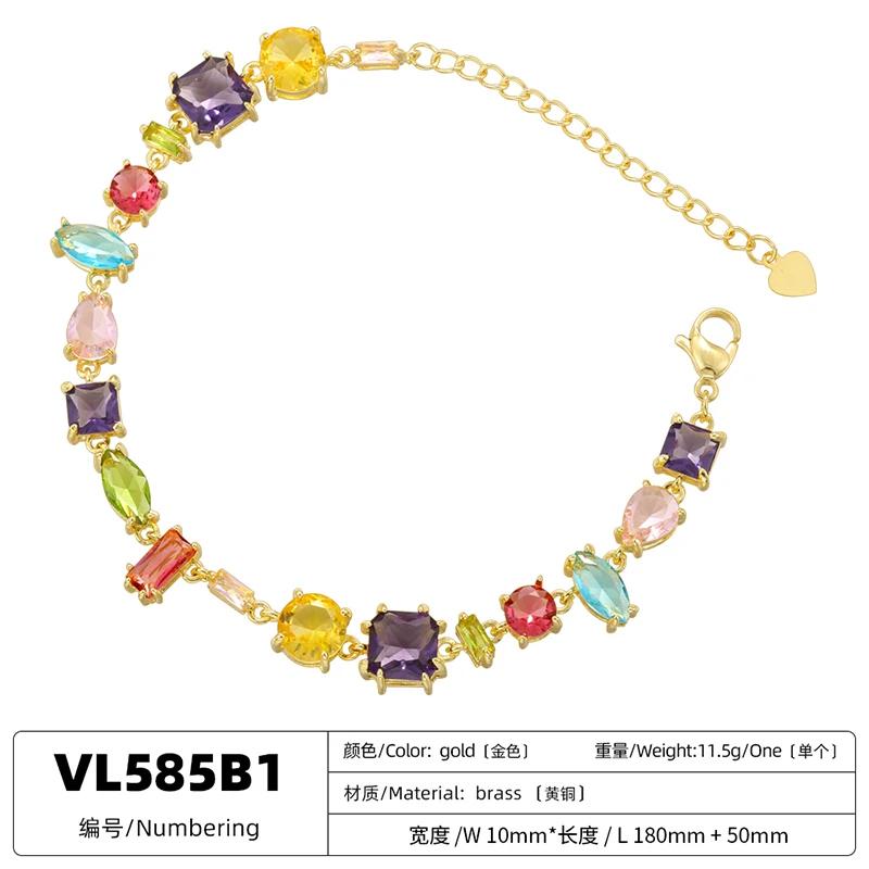 ZHUKOU Golden Plated Colourful Crystals Elegant Collarbone Necklace Ladies Beaded Bracelet Ladies Jewellery:VL585 VL586