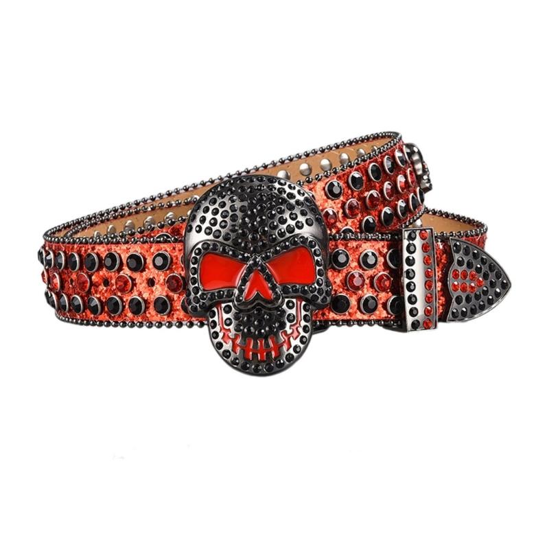 Women Rhinestones Belt for Jeans Skull Rivets Studded Waist Belt Blingbling Belt for Pants Cowboy Belt Waiststrap