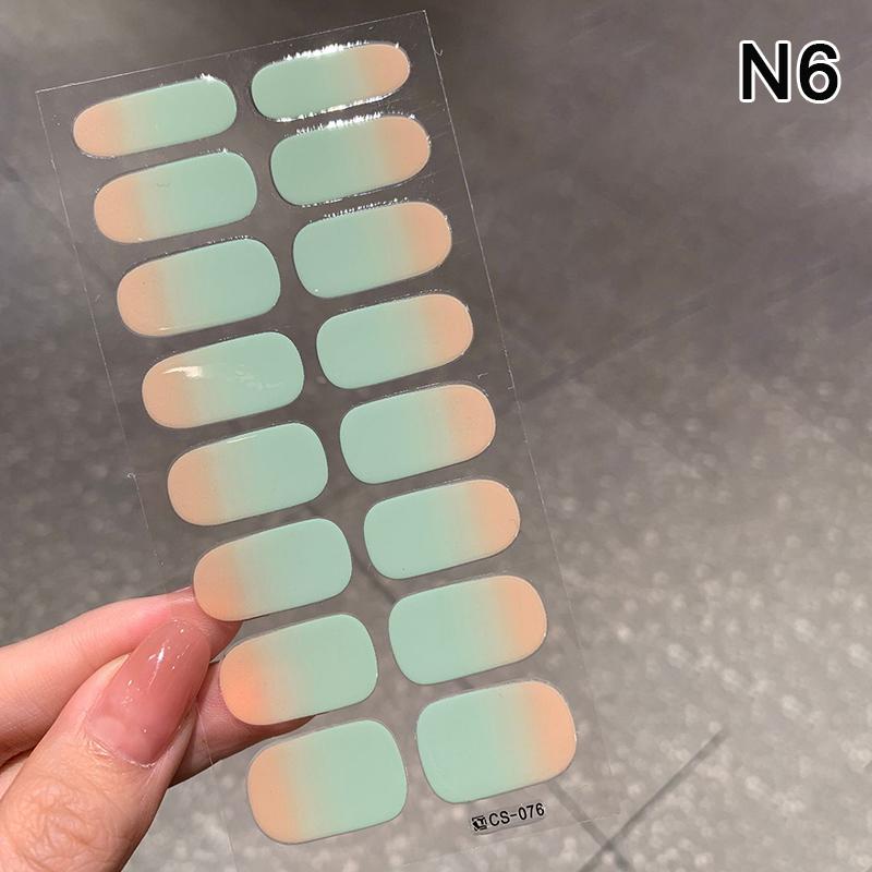 16Pcs/Sheet Semi-Cured Gel Nail Polish Sticker Long-Lasting Extension Cream Nail Decal Full Cover Gradient Color Cured Slider