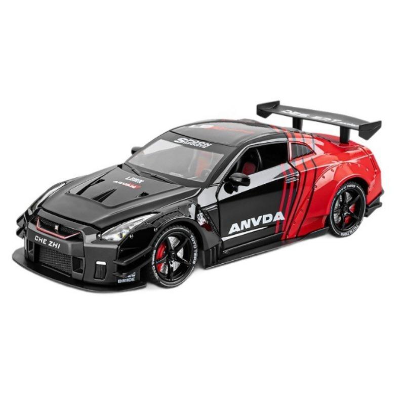 

1/24 Nissan GT-R GTR R35 Alloy Sports Car Model Diecast Metal Racing Vehicles Car Model Sound and Light with Spray Kids Toy Gift чёрный