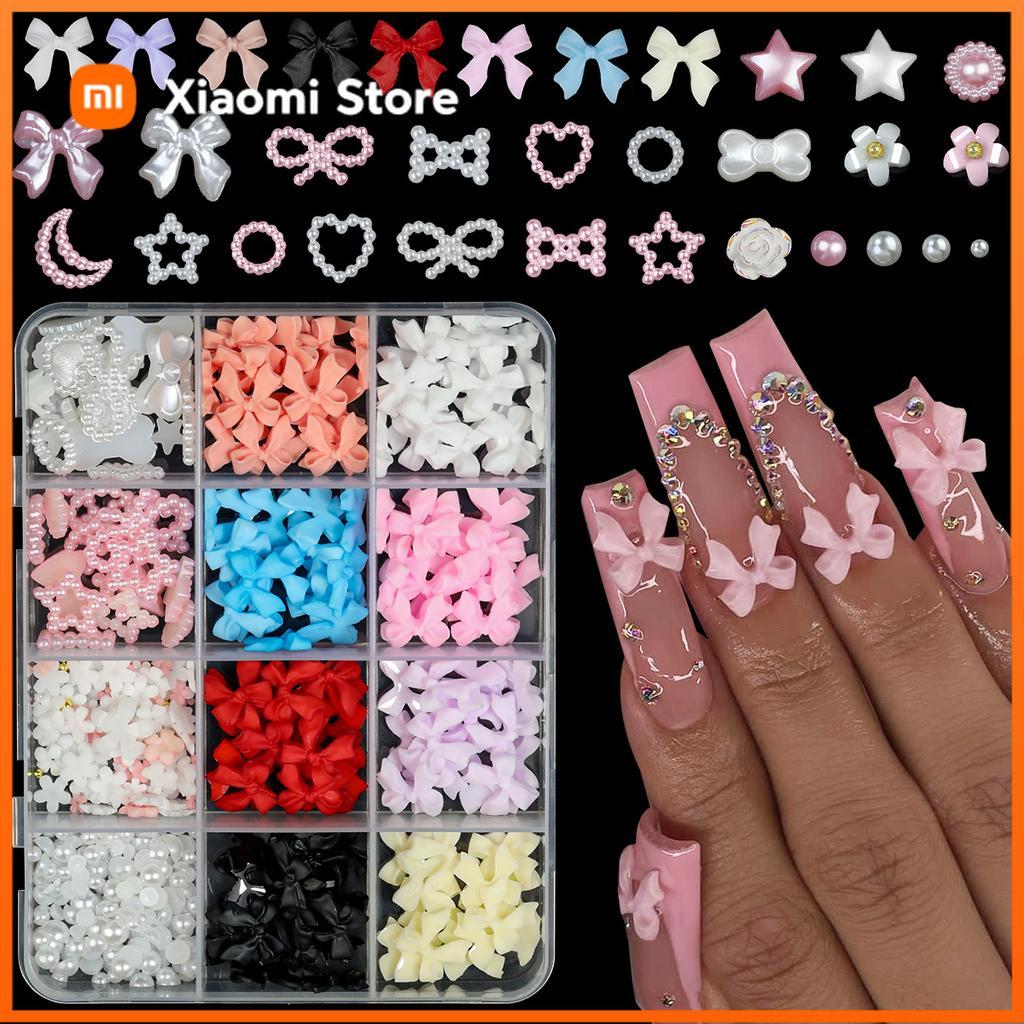 Xiaomi 12/15Grids/box Mixed Resin Bowknot Nail Art Decorations 3D Acrylic Charms Kawaii Colorful Bow Rhinesto DIY Manicure Tools Parts