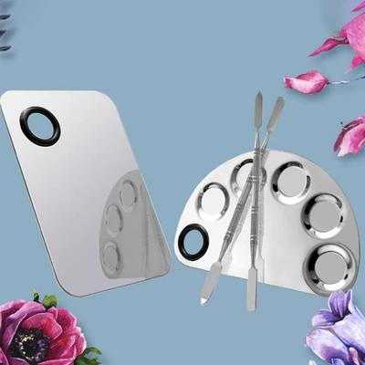 Stainless Steel Makeup Mixer Nail Art Polish Mixing Plate Foundation Eyeshadow Mixer Palette with Spatula Rod Beauty Tools Stain