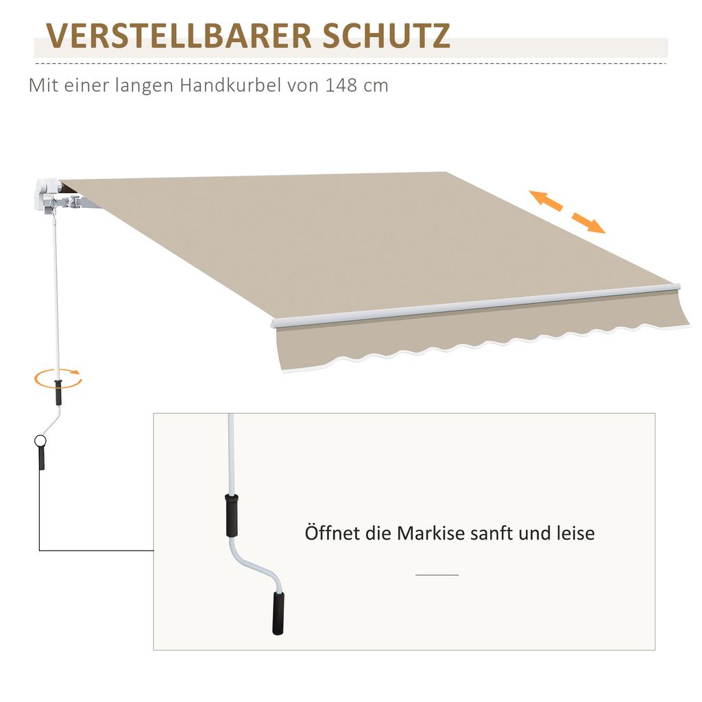 Awnings Sun Protection Retractable With Hand Crank Metal Frame Polyester White And Beige 3.95 X 2.45 M