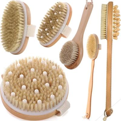 2 In 1 Dry Skin Body Massage Brush Natural Bristle Dead Skin Remover Anti Cellulite Exfoliates Blood Circulation Massage Tools