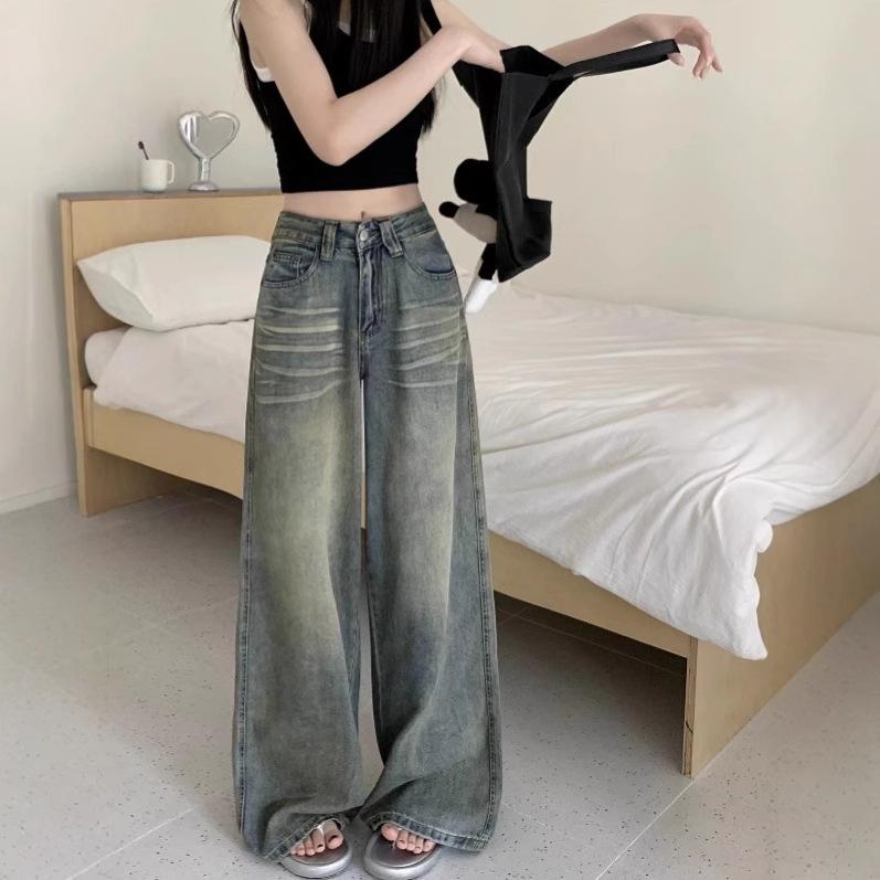 

Nostalgic Blue Retro Wide-Leg High-Waist Jeans for Women M