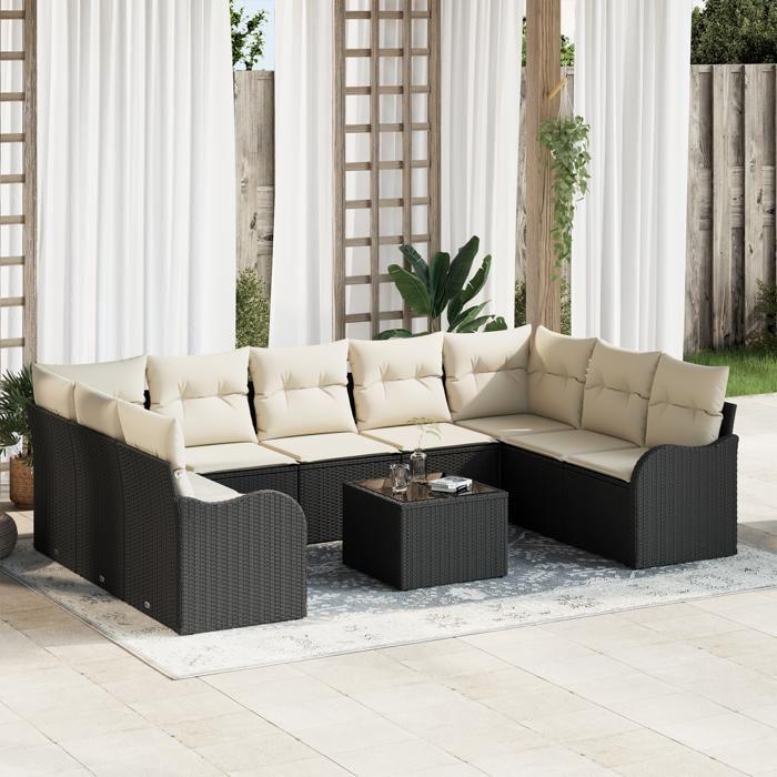 VidaXL Ensemble de Canapé de Jardin 9 Pièces avec Coussins Rattan Poly Brun 3345867